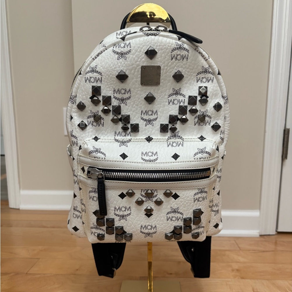 MCM Visetos Studded Small Stark M Backpack White